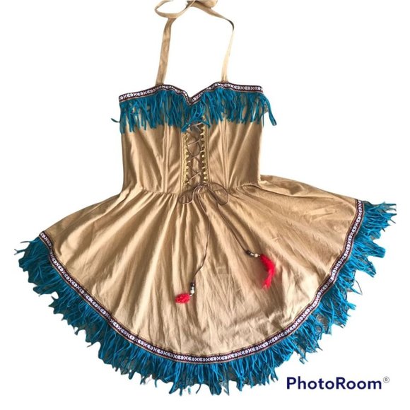 Dresses & Skirts - Women's Pocahontas Indian Girl Costume Medium 6-8 Halter Dress w/ Boning